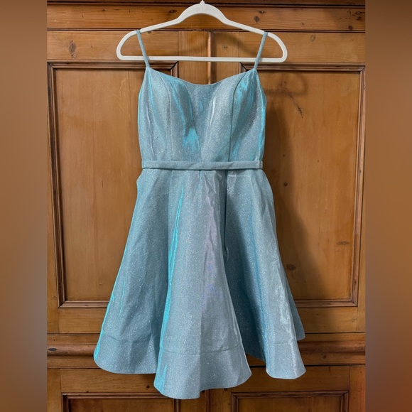 IEENA FOR MAC DUGGAL blue shimmer mini party dress - Picture 11 of 14